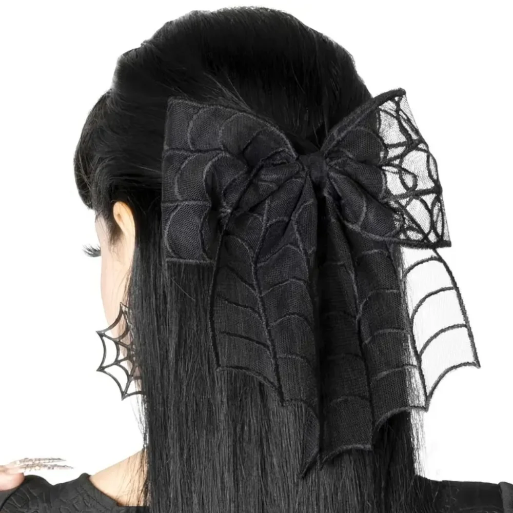 🕸 Black Spider Web Mesh Bow Hair Clip 🕸🕷 (OS)